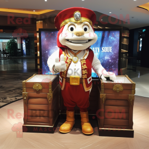 nan Treasure Chest mascot costume character dressed with a Suit Pants and Digital watches