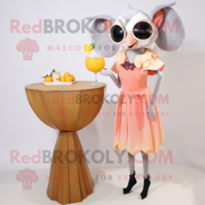 Peach Fruit Bat mascot costume character dressed with a Cocktail Dress and Eyeglasses