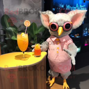 Peach Fruit Bat mascot costume character dressed with a Cocktail Dress and Eyeglasses