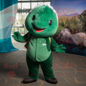 Forest Green Narwhal mascot costume character dressed with a Corduroy Pants and Gloves