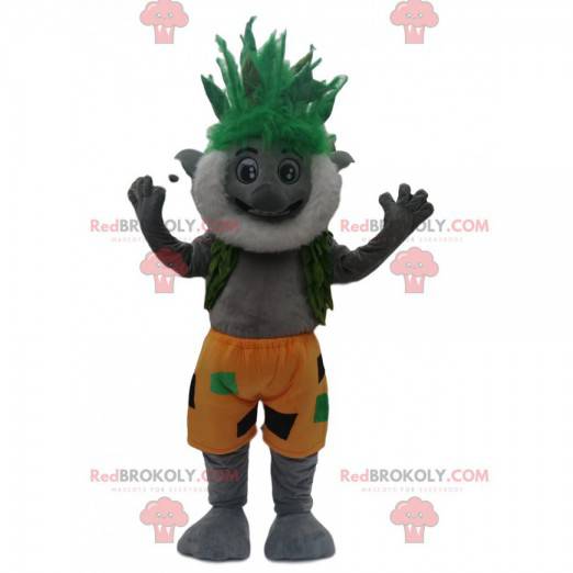 Mascote cinza com um colete de folhas verdes - Redbrokoly.com