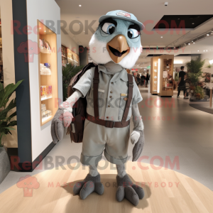 Silver Falcon mascot costume character dressed with a Dungarees and Backpacks