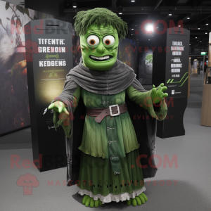 Forest Green Frankenstein mascot costume character dressed with a Midi Dress and Shawls