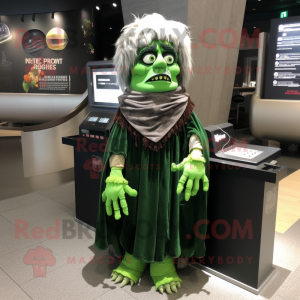 Forest Green Frankenstein mascot costume character dressed with a Midi Dress and Shawls