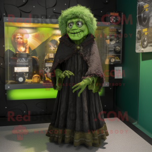 Forest Green Frankenstein mascot costume character dressed with a Midi Dress and Shawls