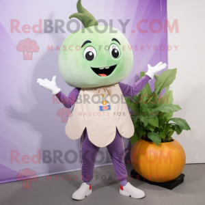 Lavender Melon mascot costume character dressed with a Chinos and Keychains