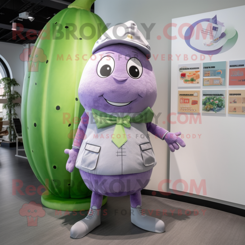 Lavender Melon mascot costume character dressed with a Chinos and Keychains