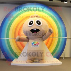 Beige Rainbow mascot costume character dressed with a Bikini and Rings