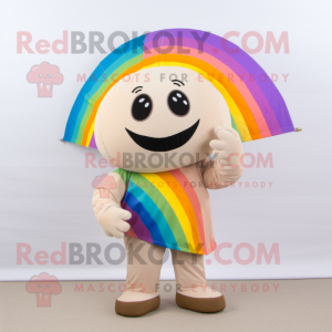 Beige Rainbow mascot costume character dressed with a Bikini and Rings