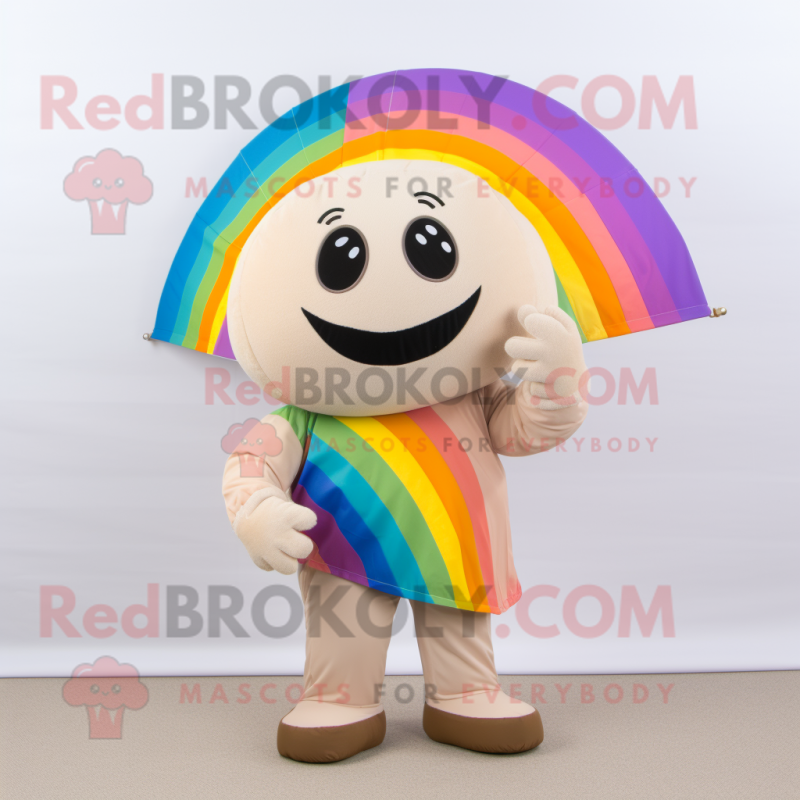 Beige Rainbow mascot costume character dressed with a Bikini and Rings Beige Rainbow mascot costume character dressed with a Bikini and Rings