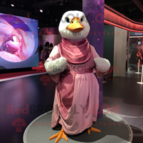 Pink Muscovy Duck mascot costume character dressed with a Wrap Skirt and Wraps