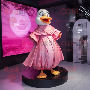 Pink Muscovy Duck mascot costume character dressed with a Wrap Skirt and Wraps