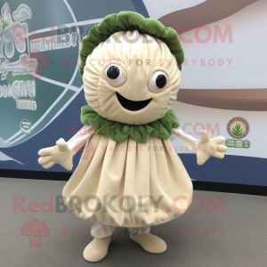 Beige Cabbage mascot costume character dressed with a Circle Skirt and Beanies