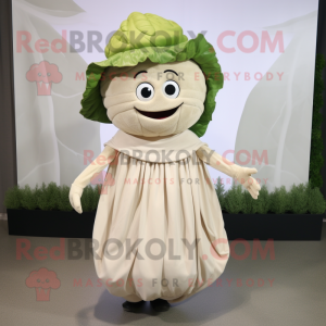 Beige Cabbage mascot costume character dressed with a Circle Skirt and Beanies