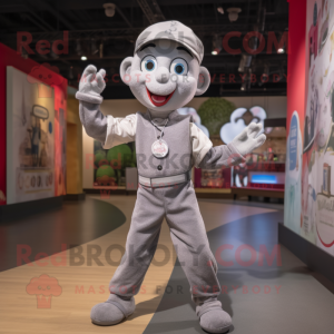 Gray Acrobat mascot costume character dressed with a Poplin Shirt and Headbands