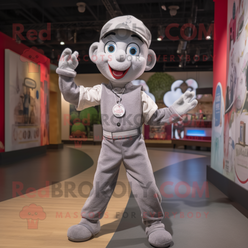 Gray Acrobat mascot costume character dressed with a Poplin Shirt and Headbands