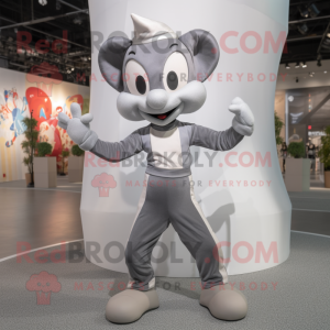 Gray Acrobat mascot costume character dressed with a Poplin Shirt and Headbands