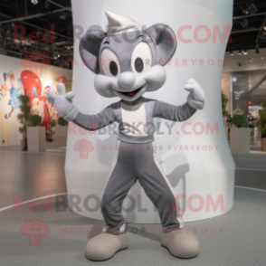 Gray Acrobat mascot costume character dressed with a Poplin Shirt and Headbands