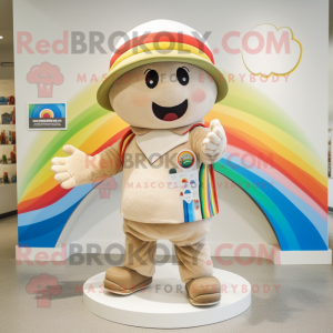 Beige Rainbow mascot costume character dressed with a Rash Guard and Hats