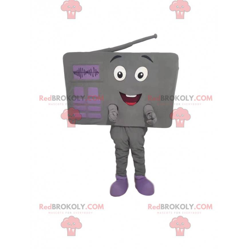 Mascotte de poste de radio gris très souriant - Redbrokoly.com