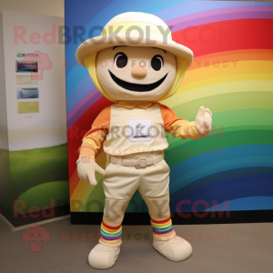 Beige Rainbow mascot costume character dressed with a Rash Guard and Hats