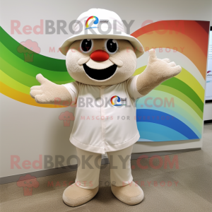 Beige regnbuemaskot kostume...
