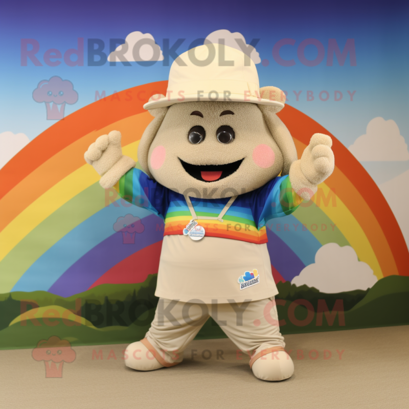 Beige Rainbow mascot costume character dressed with a Rash Guard and Hats Beige Rainbow mascot costume character dressed with a Rash Guard and Hats
