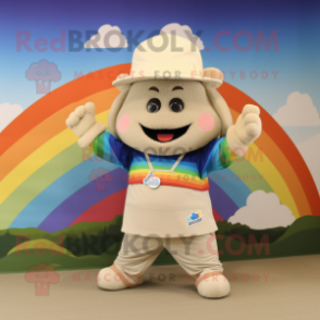 Beige Rainbow mascot costume character dressed with a Rash Guard and Hats