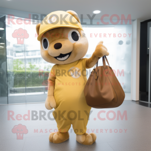 Gold Pendant mascot costume character dressed with a Baseball Tee and Tote bags