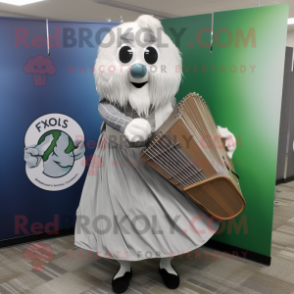 Silver Celtic Harp mascot costume character dressed with a Dress Shirt and Backpacks