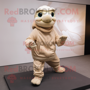 Beige Turtle mascot costume character dressed with a Joggers and Scarves