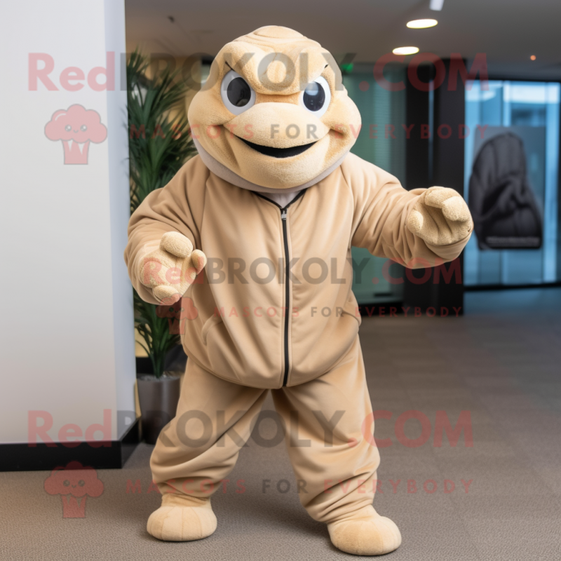 Beige Turtle mascot costume character dressed with a Joggers and Scarves Beige Turtle mascot costume character dressed with a Joggers and Scarves
