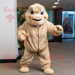 Beige Turtle mascot costume character dressed with a Joggers and Scarves