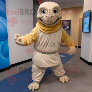 Beige Turtle mascot costume character dressed with a Joggers and Scarves