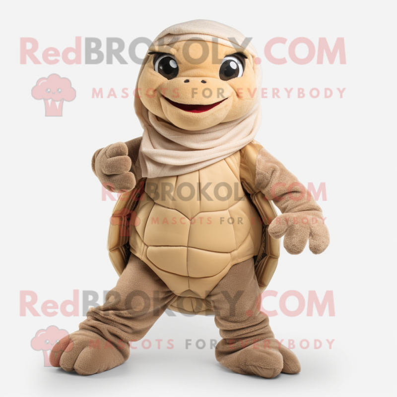 Beige Turtle mascot costume character dressed with a Joggers and Scarves Beige Turtle mascot costume character dressed with a Joggers and Scarves