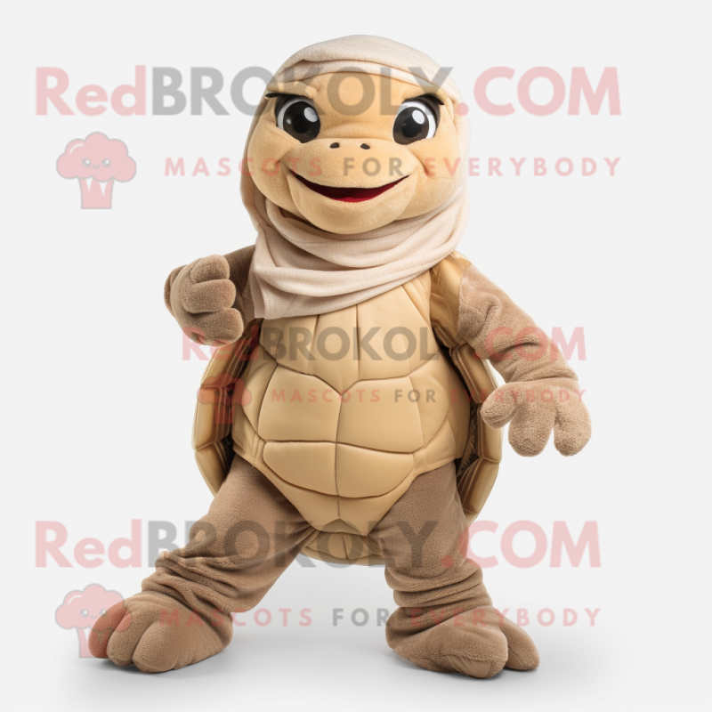 Beige Turtle mascot costume character dressed with a Joggers and Scarves