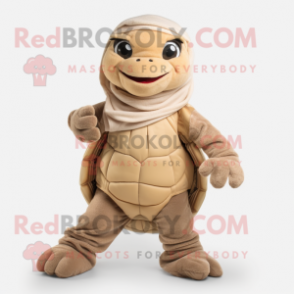 Beige Turtle mascot costume character dressed with a Joggers and Scarves