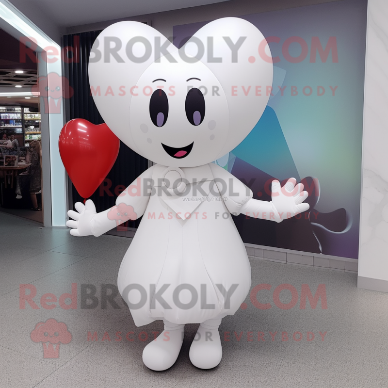 White Heart Shaped Balloons mascot costume character dressed with a Shift Dress and Gloves
