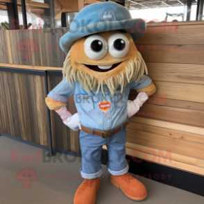 Rust Clam Chowder mascot costume character dressed with a Chambray Shirt and Hair clips