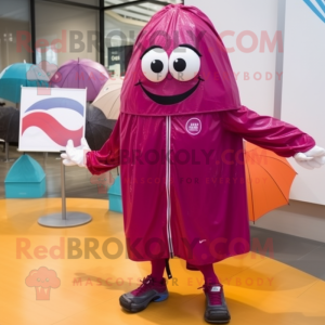 Magenta Basketball Ball mascot costume character dressed with a Raincoat and Shoe clips