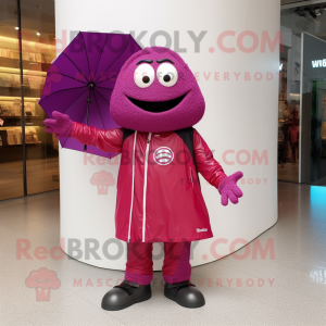 Magenta Basketball Ball mascot costume character dressed with a Raincoat and Shoe clips