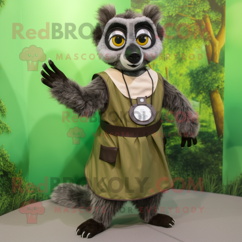 Olive Lemur mascot costume character dressed with a Circle Skirt and Belts Olive Lemur mascot costume character dressed with a Circle Skirt and Belts