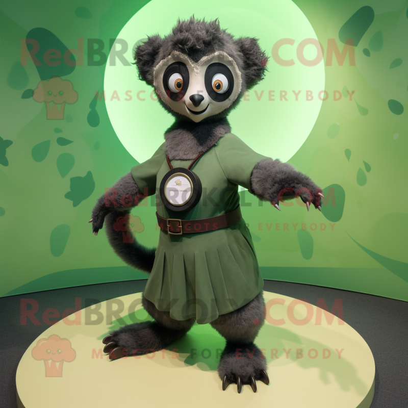 Olive Lemur mascot costume character dressed with a Circle Skirt and Belts Olive Lemur mascot costume character dressed with a Circle Skirt and Belts