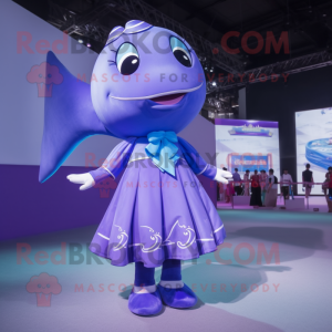 Purple Blue Whale mascot costume character dressed with a Mini Skirt and Bracelet watches