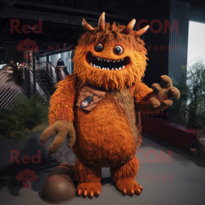 Rust Demon mascot costume character dressed with a Coat and Hairpins