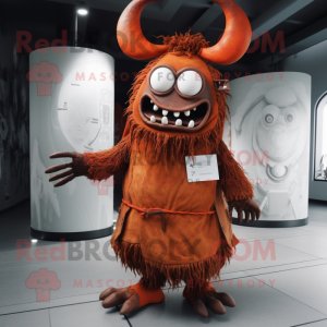 Rust Demon mascot costume character dressed with a Coat and Hairpins