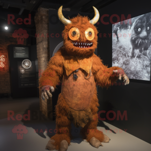 Rust Demon mascot costume character dressed with a Coat and Hairpins