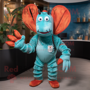 Cyan Lobster maskot kostume...