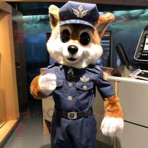 Navy Fox mascot costume character dressed with a Oxford Shirt and Shoe clips