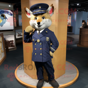 Navy Fox mascot costume character dressed with a Oxford Shirt and Shoe clips